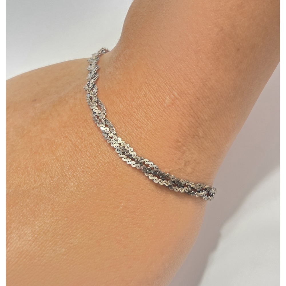 Vintage Italian Sterling Silver Triple Strand Chain Bracelet 925 Italy 7.25"